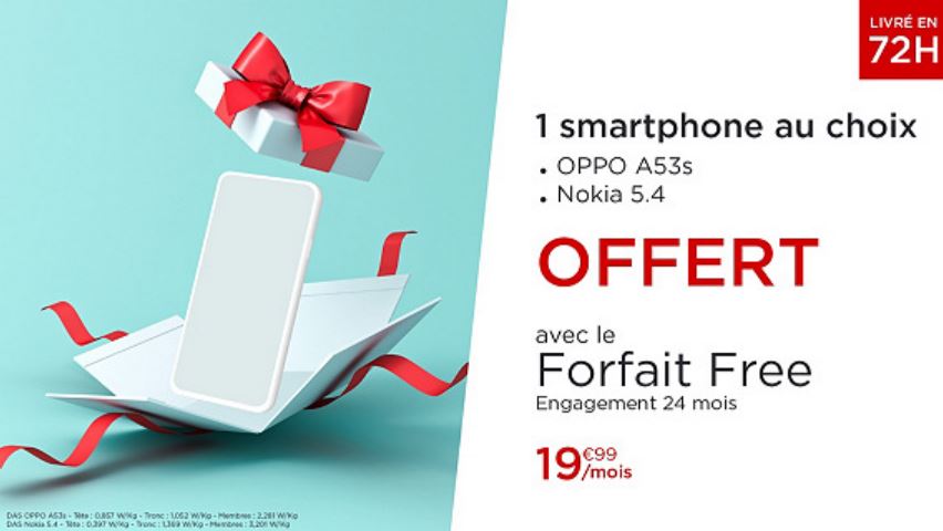 Veepee du Forfait Free Mobile avec Oppo ou Nokia