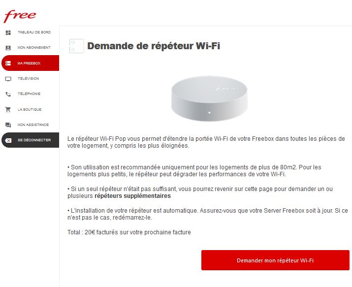 La demande d'un répéteur Wifi pour une Freebox Révolution