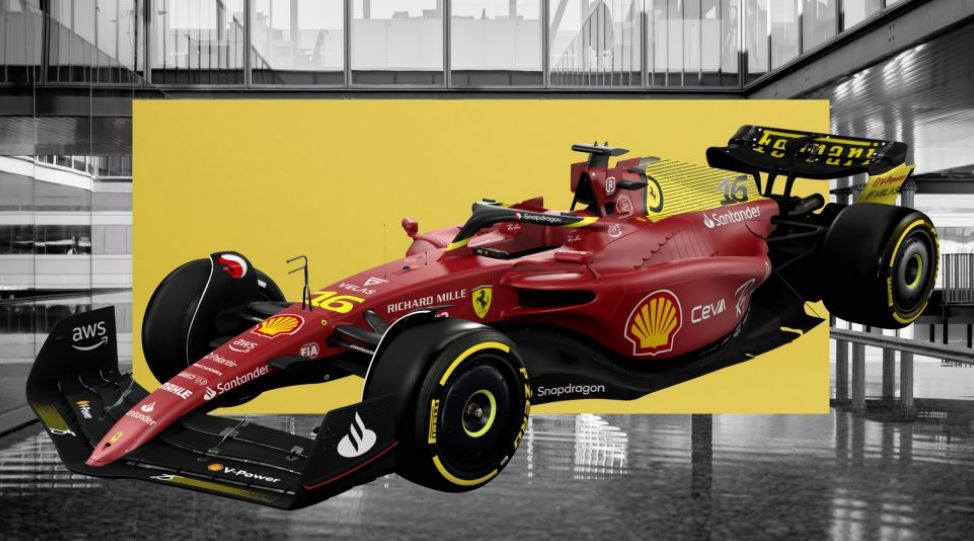 Capture d'écran de la Ferrari livrée jaune de Charles Leclerc