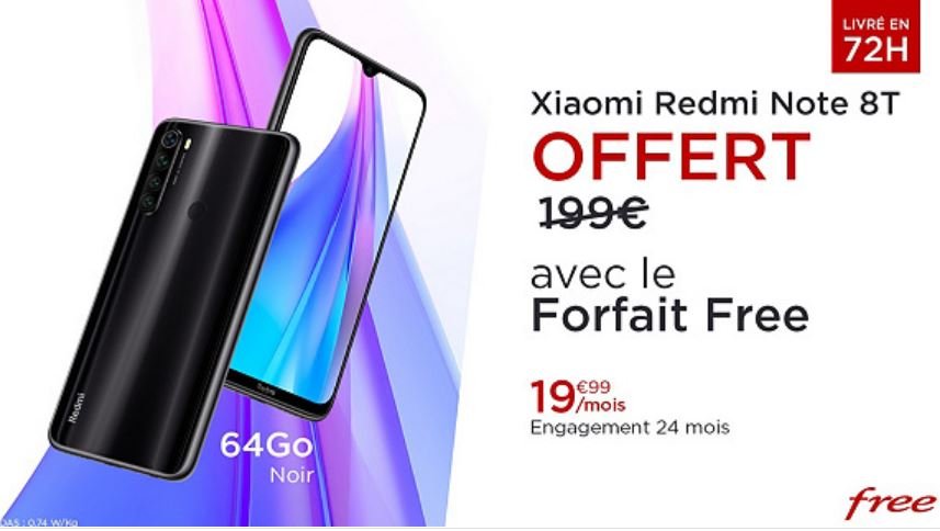 Forfait Free Mobile avec Redmi Note 8 offert