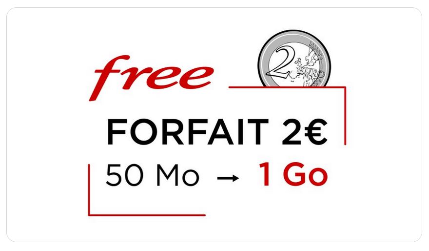 Forfait Mobile free à 2 euros passe à 1 Go de Data 4g