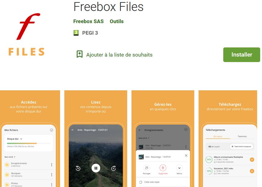 L'application Freebox Files sur le Play Store de Google
