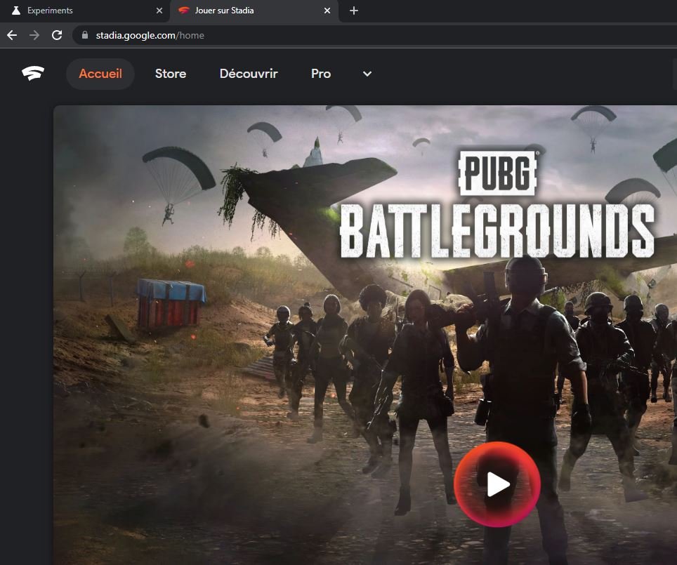 Capture d'écran de Stadia tournant sous Chrome