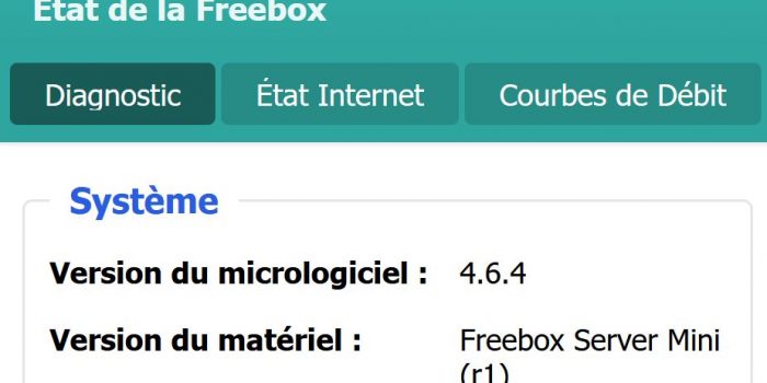 Capture d'écran sous Freebox OS de l'état d'une Freebox Mini 4K en version 4.6.4