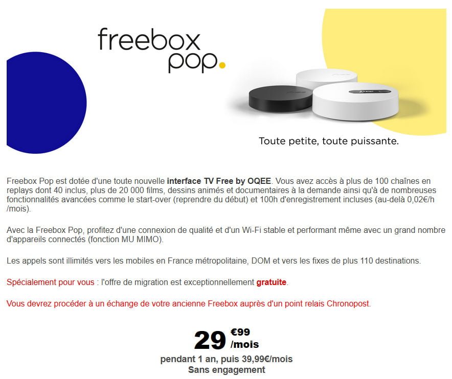 Migration vers l'offre Freebox Pop de puis une Freebox Crystal