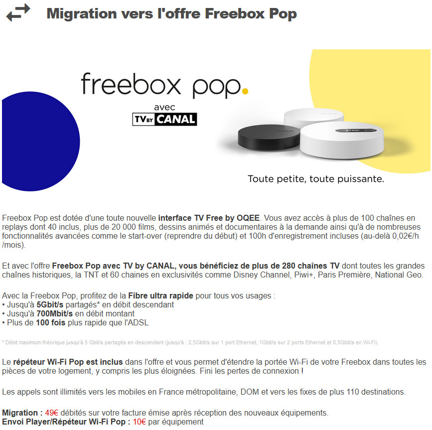 Migration vers l'offre Freebox Pop de puis une Freebox Mini 4K