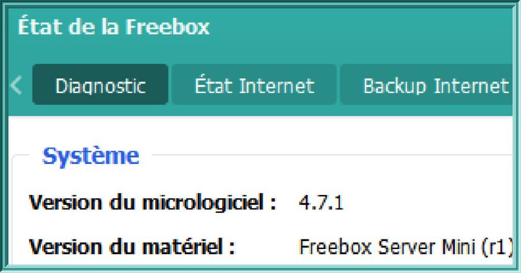 Capture d'écran sous Freebox OS de l'état d'une Freebox Mini 4K en version 4.7.1