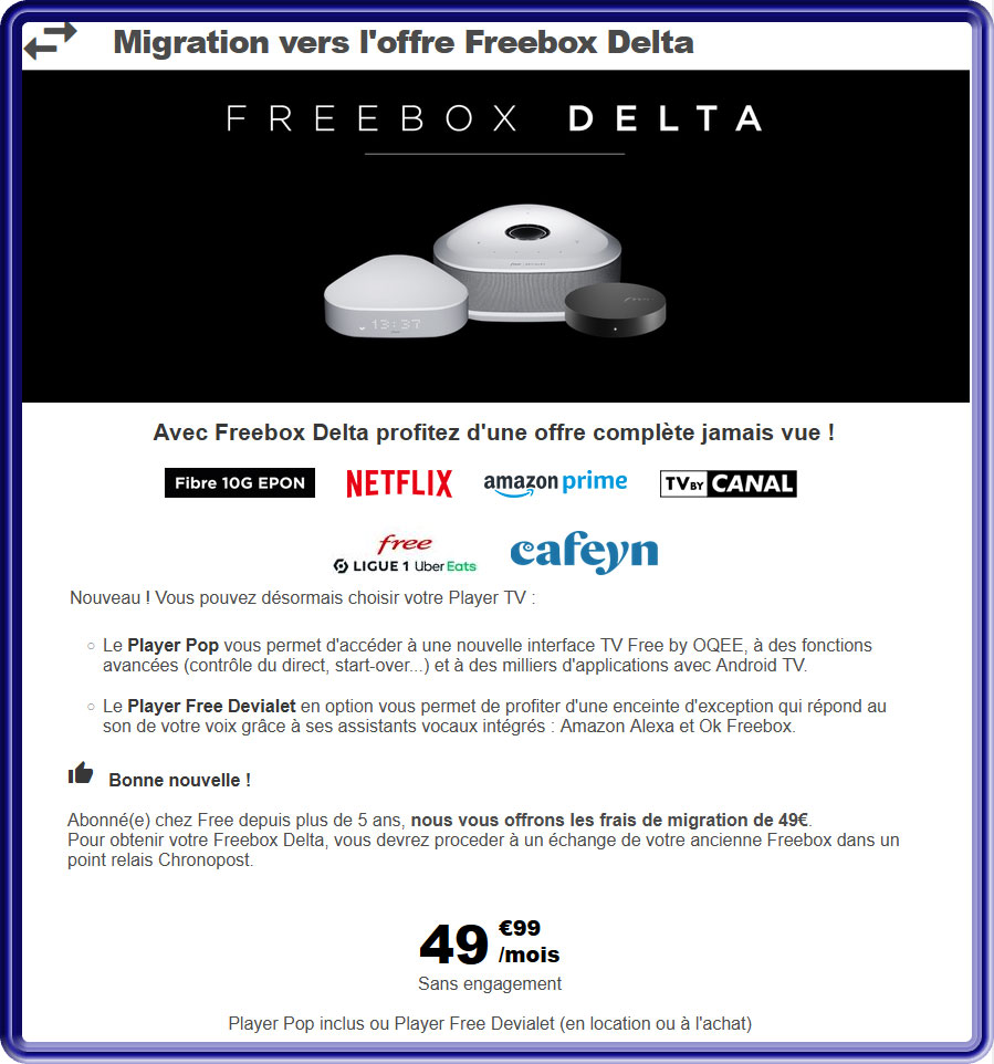 La migration vers l'offre Freebox Delta disponible pour les abonnés Freebox Révolution