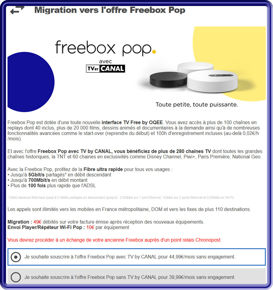 La migration vers l'offre Freebox Pop disponible pour les abonnés Freebox Révolution