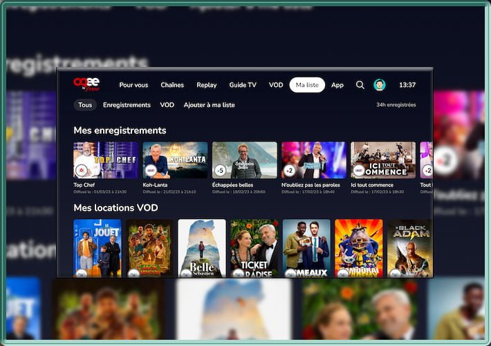 Capture d'écran de l'application Android TV OQEE en version 1.17.1