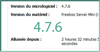 Capture d'écran sous Freebox OS de l'état d'une Freebox Mini 4K en version 4.7.6