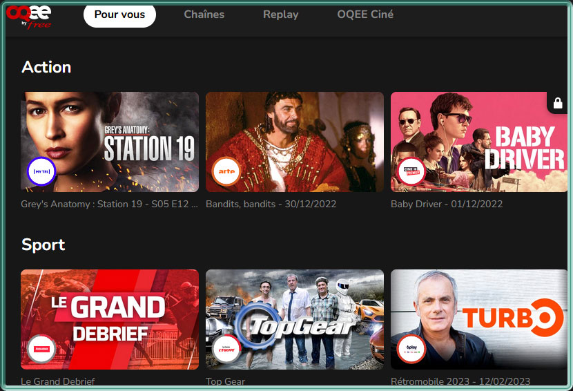 Capture d'écran de l'application Android TV OQEE by Free Web