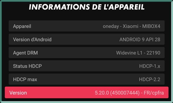 myCANAL informations de l'appareil