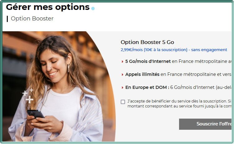 Capture d'écran de l'option Booster 5 Go de Free Mobile