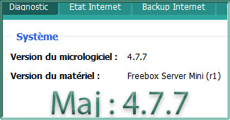 Capture d'écran sous Freebox OS de l'état d'une Freebox Mini 4K en version 4.7.7