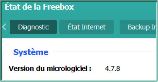 Capture d'écran sous Freebox OS de l'état d'une Freebox Mini 4K en version 4.7.8