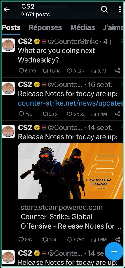 Annonce de la sortie de Counter-Strike 2 sur twitter (X)