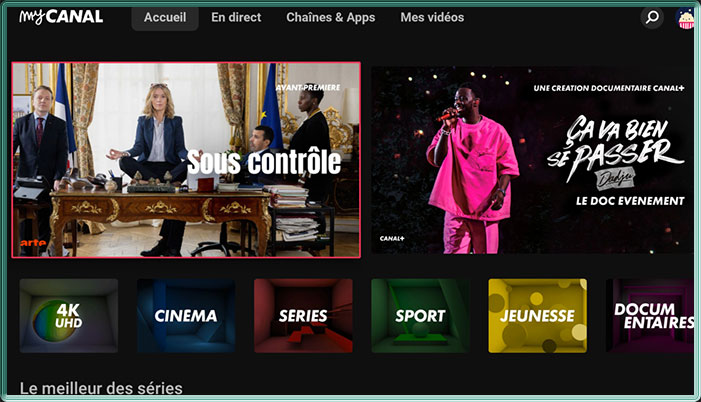 Capture d'écran de l'application Android TV myCANAL en version 5.24.0