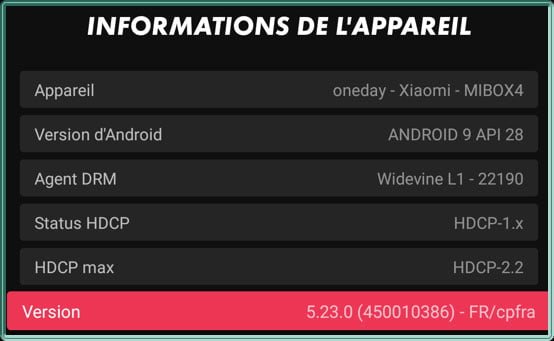 myCANAL 5.23 - Informations de l'appareil